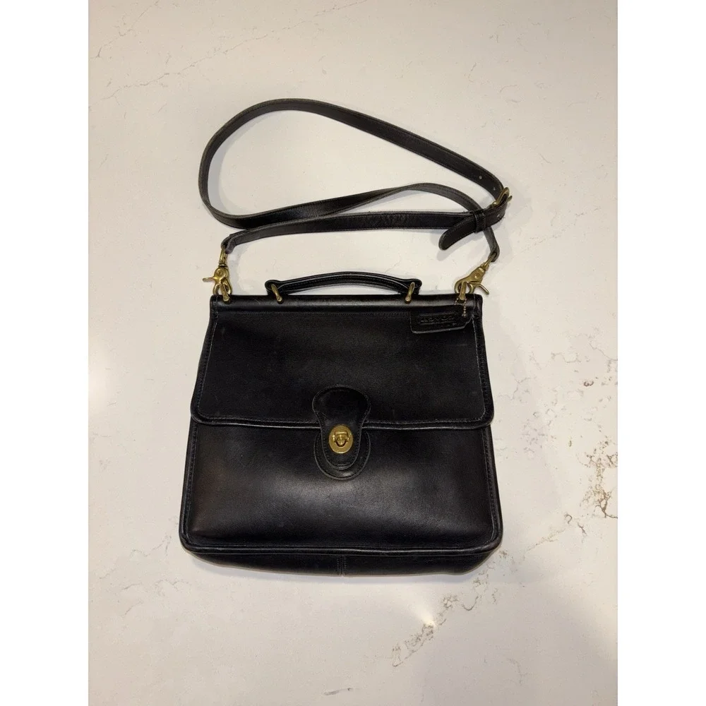 Vintage Coach 9927 Willis Purse Black Leather Turn Lock Top Handle Crossbody Bag